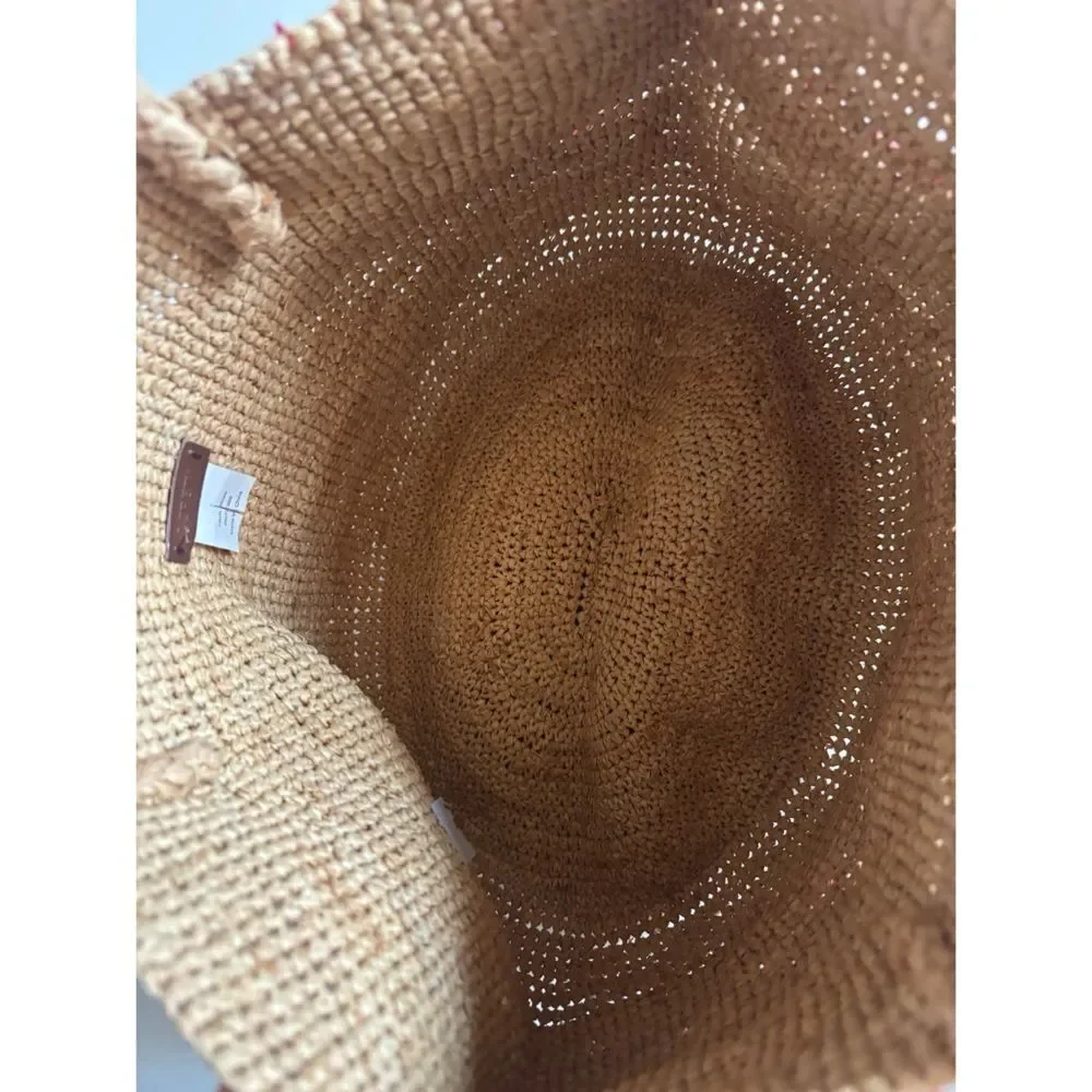 Vintage 80’s J. Crew Straw Hobo Bag with Natural Coral Stones ~ Excellent